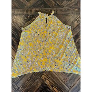 Lane Bryant Fairy Floral Top Women 14/16 Yellow Spring Summer Loose Stretchy